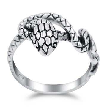 Snake Ring Oxidized Band Solid 925 Sterling Silver (14mm)